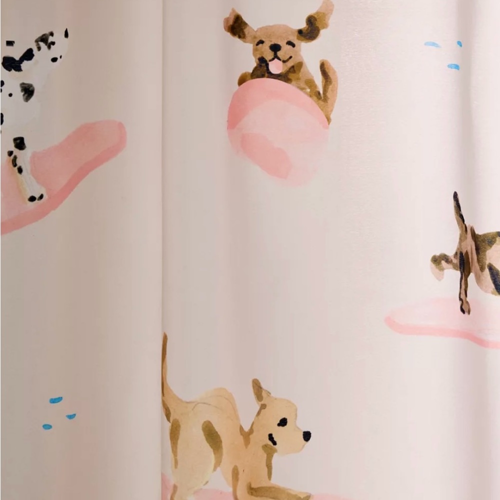 URBAN OUTFITTERS- Sabina Fenn Illustration Dogs Surfing Shower Curtain - Picture 2 of 12